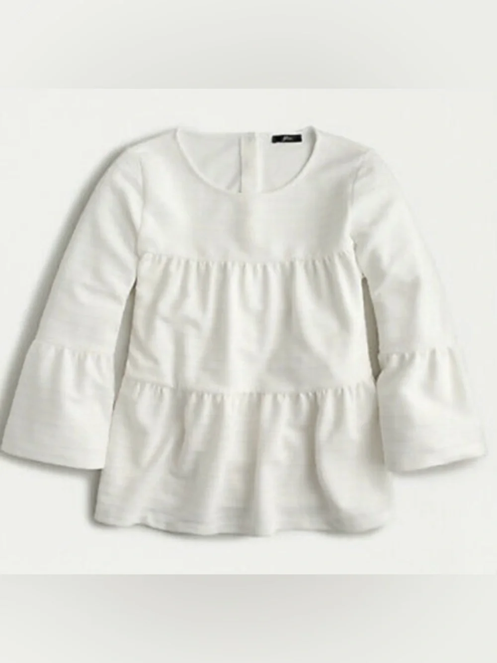 J. Crew White Ribbed Tiered Button Back Top